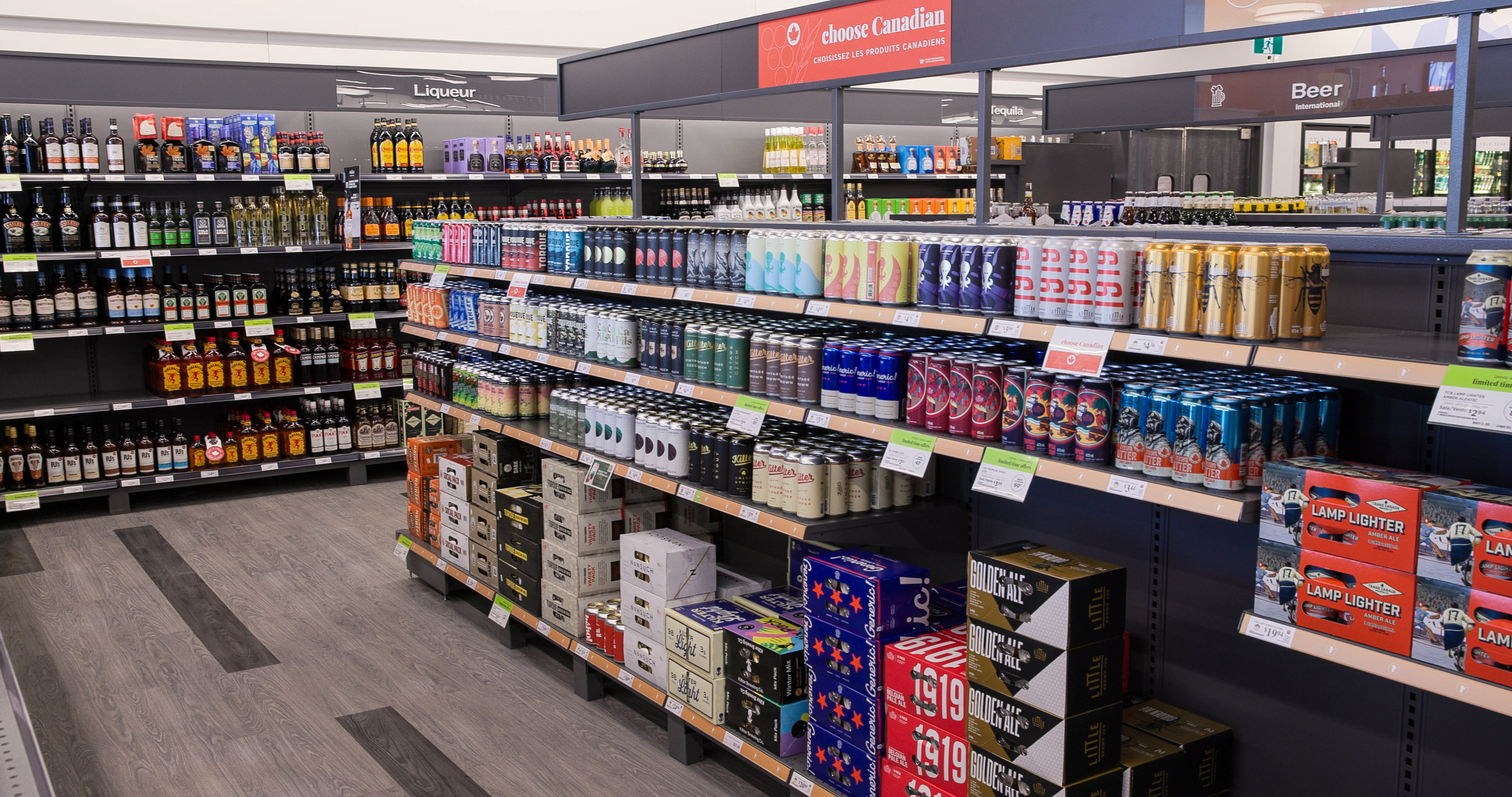 Liquor Mart Choose Canadian sign on craft beer aisle